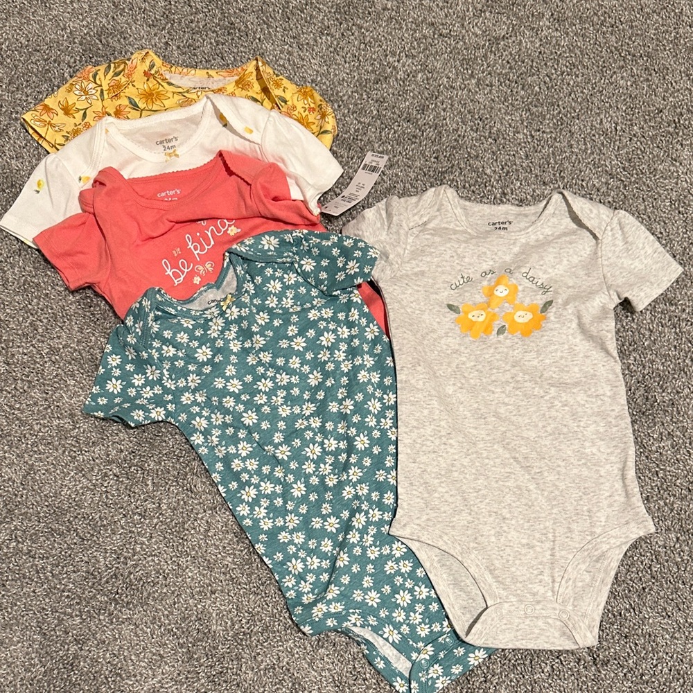 New! Carter's Floral and Graphic Baby Onesies Set- 24 mos.